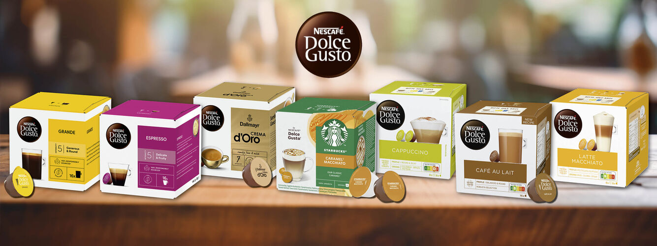 Range von Nescafe Dolce Gutso Produktabbildungen & Kaffeekapseln