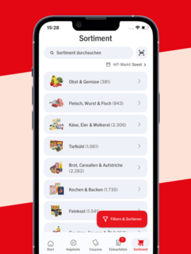 Smartphone mit Screen Sortimentssuche