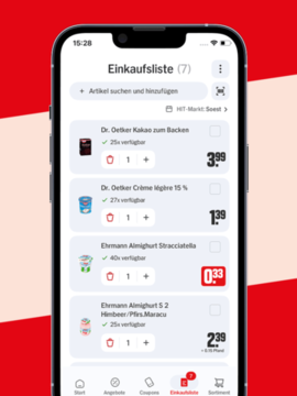 Smartphone mit Screen Einkaufsliste
